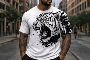 Stylish Men’s Tiger Print Half Sleeve Cotton T-Shirt | Trendy Graphic Printed Casual Wear